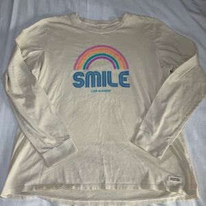 Life is Good Women’s Size X-Large Cream Crusher Long Sleeve Tee Smile Rainbow